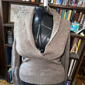 J Crew heathered brown v-neck alpaca merino wool sweater